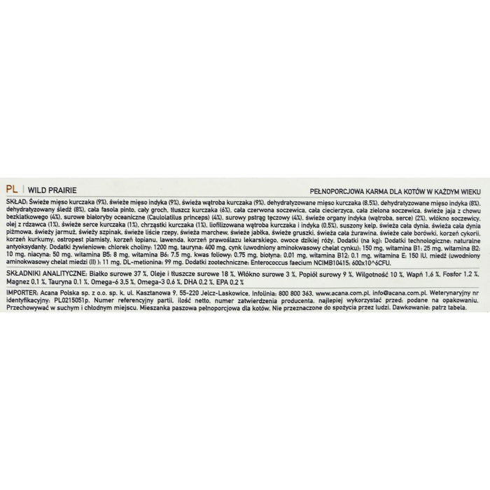 Aliments pour chat Acana Wild Prairie Cat Poulet Dinde 1,8 kg