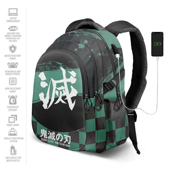 Karactermania - Sac à dos Demon Slayer Run Plus Fan SU 44x34x21 cm - Haut Dos Aéré - Compartiments Multiples avec Port USB - Capacité XXL - Matière Ripstop Imperméable