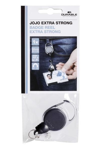 Durable Enrouleur Badge EXTRA STRONG avec Lanière à bouton-pression - Fixation magnétique (jusqu'à 300g) avec clip métal et anneau porte-clés (longueur 60 cm)