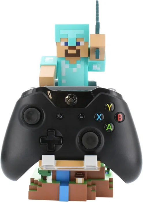 Exquisite Gaming Support Cable Guys - Figurine Minecraft Steve en Armure Diamant (20 cm) - Support pour Manette, Smartphone et Accessoires - Produit Officiel