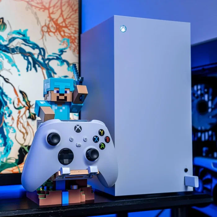 Exquisite Gaming Support Cable Guys - Figurine Minecraft Steve en Armure Diamant (20 cm) - Support pour Manette, Smartphone et Accessoires - Produit Officiel