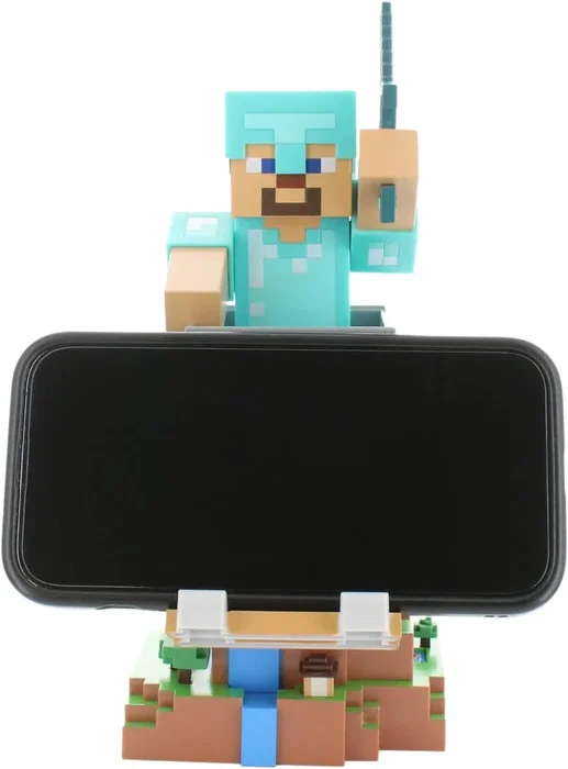 Exquisite Gaming Support Cable Guys - Figurine Minecraft Steve en Armure Diamant (20 cm) - Support pour Manette, Smartphone et Accessoires - Produit Officiel