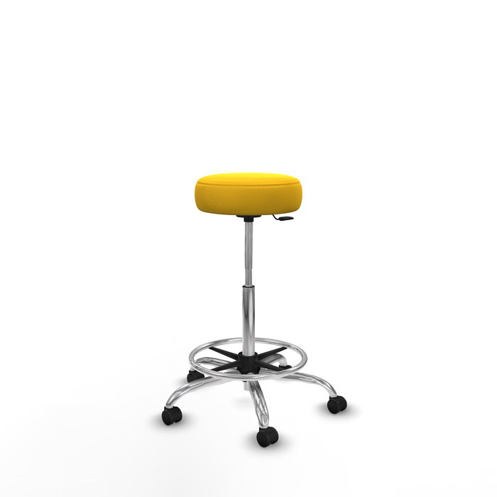 Tabouret Tolosa Pivotant Cuir écologique Non applicable Maille Jaune Structure chromée Sans accoudoirs Sans appui-tête Roulettes pour moquette