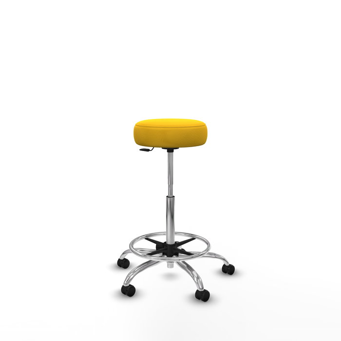 Tabouret Tolosa Pivotant Cuir écologique Non applicable Maille Jaune Structure chromée Sans accoudoirs Sans appui-tête Roulettes pour moquette