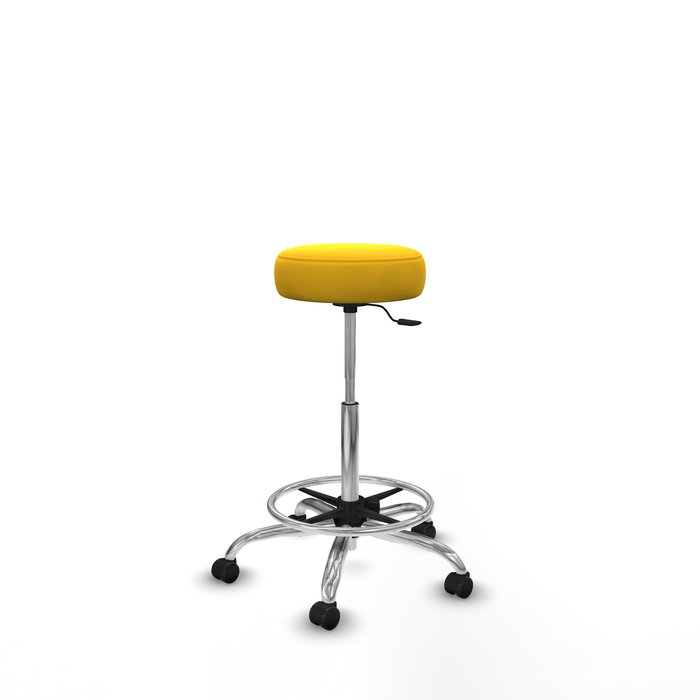 Tabouret Tolosa Pivotant Cuir écologique Non applicable Maille Jaune Structure chromée Sans accoudoirs Sans appui-tête Roulettes pour moquette
