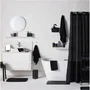 Today Set de douche Utility - Noir - Panier de rangement, tapis de bain et rideau de douche imprimé