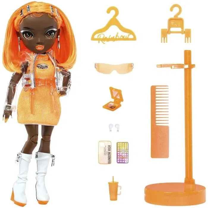 Rainbow High S23 Poupée Fashion Doll Michelle St Charles - Poupée de 27 cm en Orange Fluo avec tenue, chaussures et accessoires