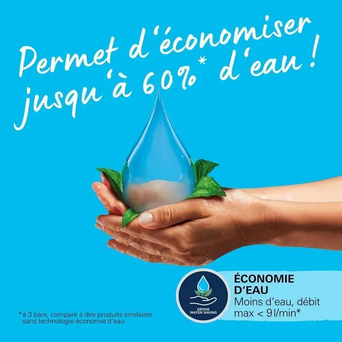 Grohe Douchette de main 1 jet Vitalio Joy 110 Chromé avec technologie DreamSpray pour douche uniforme et EcoJoy pour économie d'eau jusqu'à 40%, forme élancée et ergonomique