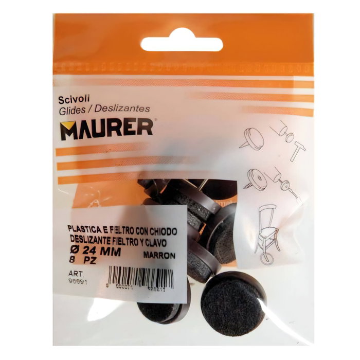 MAURER Patin marron à feutre Ø24 (blister 8 unités)
