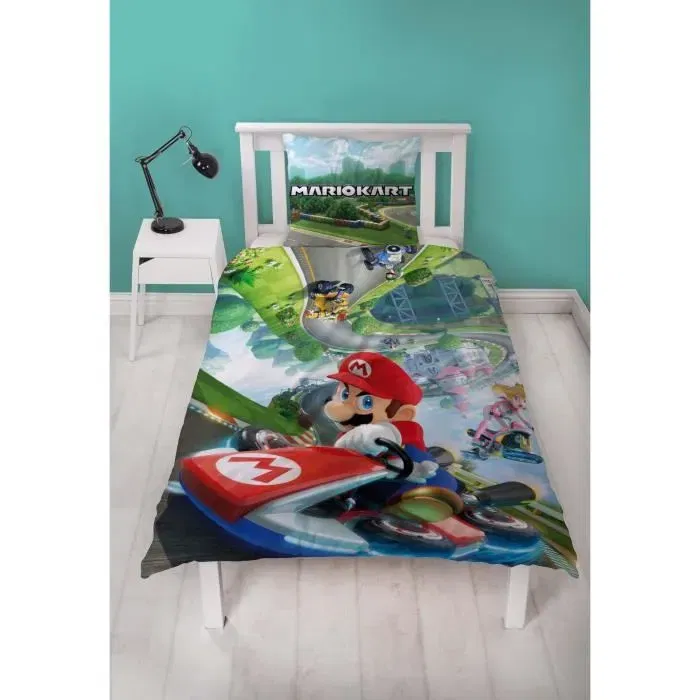 Mario Bros Parure de lit Microfibre Licence Super Mario - Thème Mario II - 1 Housse de Couette 140 x 200 cm + 1 Taie d'Oreiller 63 x 63 cm