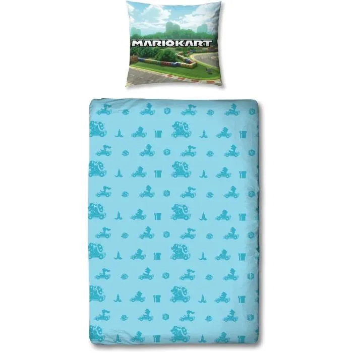 Mario Bros Parure de lit Microfibre Licence Super Mario - Thème Mario II - 1 Housse de Couette 140 x 200 cm + 1 Taie d'Oreiller 63 x 63 cm