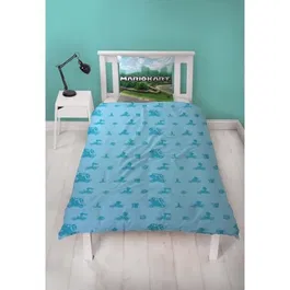 Mario Bros Parure de lit Microfibre Licence Super Mario - Thème Mario II - 1 Housse de Couette 140 x 200 cm + 1 Taie d'Oreiller 63 x 63 cm