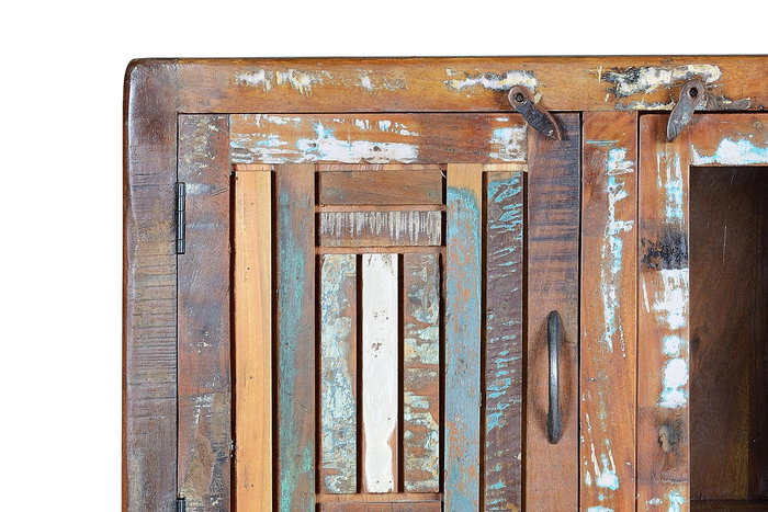 GINER Y COLOMER Vitrina Buffet en Bois de Mango Recyclé avec Pieds en Métal Multicolore 3 Portes 1 Tiroir 140x90x38 cm