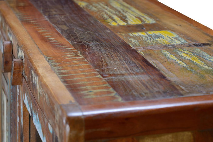 GINER Y COLOMER Vitrina Buffet en Bois de Mango Recyclé avec Pieds en Métal Multicolore 3 Portes 1 Tiroir 140x90x38 cm