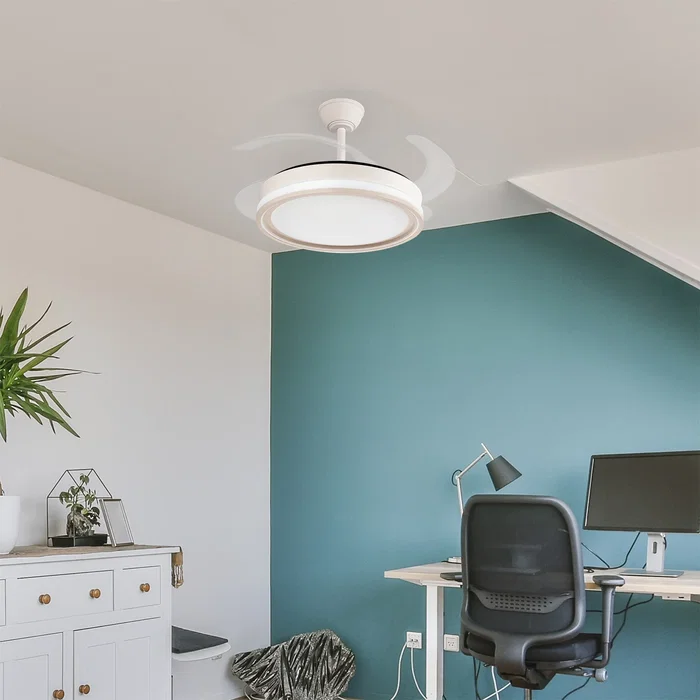 Ventilateur Bandido DC 59W Blanc 4 Aspas 107d Fonction Été-Hiver, 3 Températures de Lumière, Télécommande et Minuteur