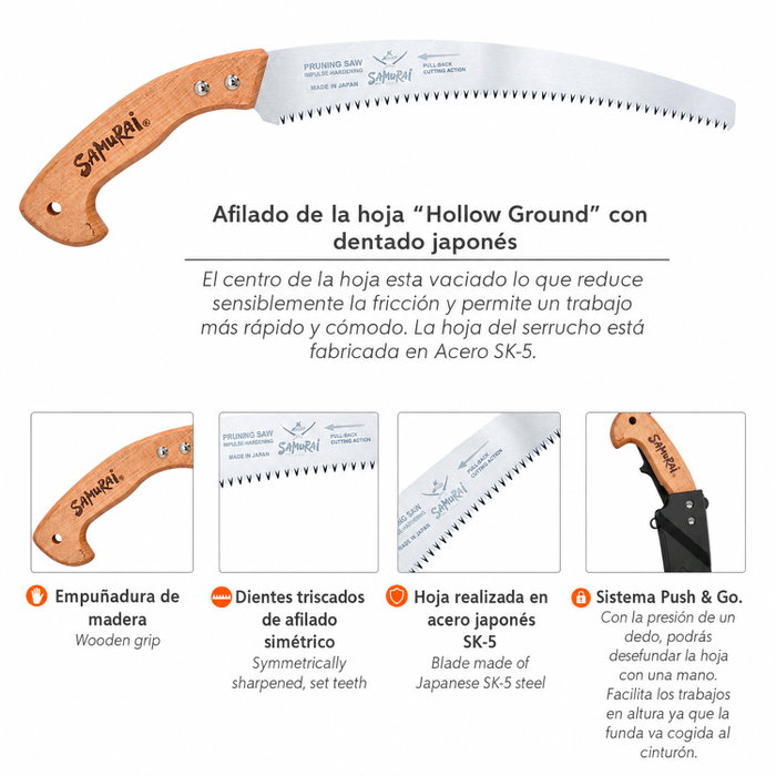 SAMURAI Scie courbe w-330-lh avec manche en bois et étui de 330 mm