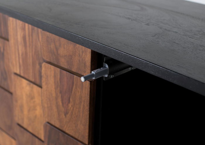 GINER Y COLOMER Meuble TV avec 3 Portes en Bois de Manguier - Finition Wengué et Noyer - Montage Requis