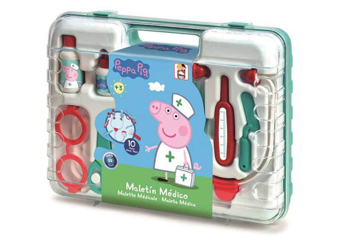 Peppa Pig Maletin de docteur jouet pour enfants avec 10 accessoires - Dimensions: 34x26x9 cm - Langues: Espagnol, Anglais, Allemand, Néerlandais, Russe, Français, Portugais, Italien