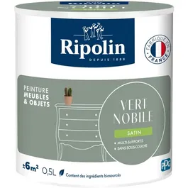 Ripolin - Peinture pour meubles et objets, Vert Nobile, finition satinée, pour bois, mélaminé, stratifié et métal, sans sous-couche, intérieur et extérieur, 0.5L