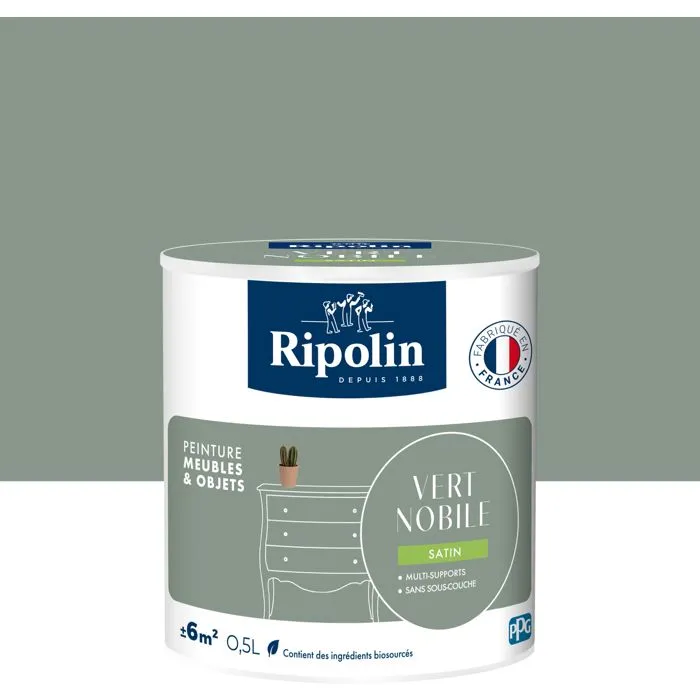 Ripolin Peinture Meubles et Objets Vert Nobile Finition Satinée 0,5L