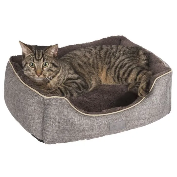 Kerbl - Panier corbeille pour chien Samuel, 50 cm x 40 cm x 15 cm, revêtement moelleux et coussin réversible, gris argenté, lavable