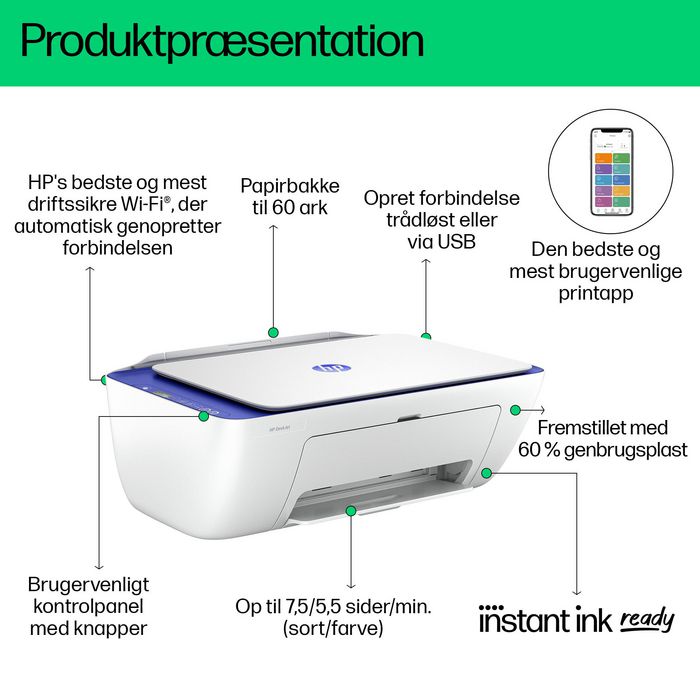 HP Imprimante tout-en-un sans fil DeskJet 2821e - Impression, numérisation, copie jusqu'à 7.5 ppm