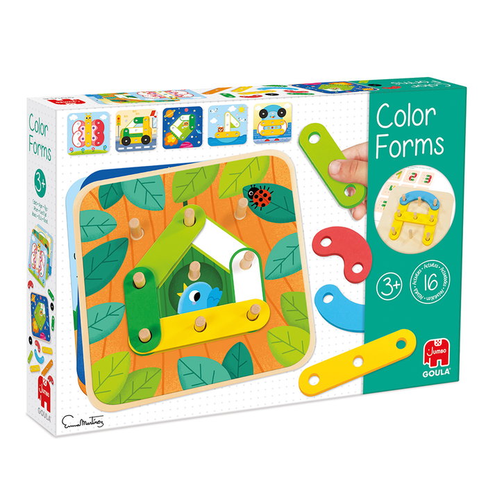 Goula - Color Forms 53474 - Jeu éducatif en bois pour enfants de 3 ans et plus avec 22 pièces de couleur et 8 planches illustrées recto-verso