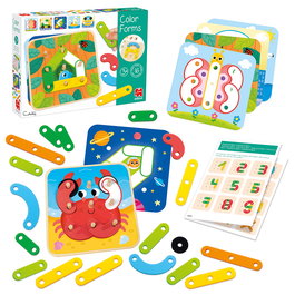Goula - Color Forms 53474 - Jeu éducatif en bois pour enfants de 3 ans et plus avec 22 pièces de couleur et 8 planches illustrées recto-verso