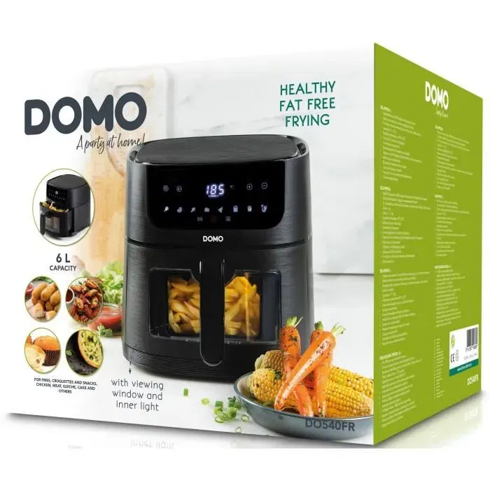 Domo DO540FR Deli-Fryer, Friteuse à Air Chaut 6L avec Écran Digital et 8 Programmes