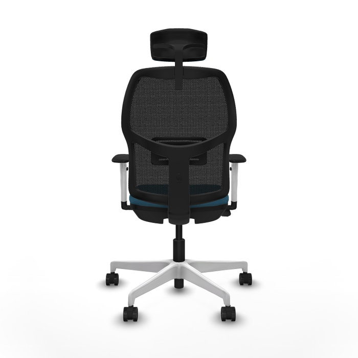 Chaise Alfera Synchrone/Traslack Maille/tissu Vert pétrole Maille Noir Structure polyamide blanc Accoudoirs noirs et blancs Appui-tête 2D Roulettes 65mm nylon