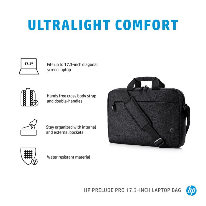 HP Sacoche pour ordinateur portable 17,3 pouces Prelude - Ultra-léger, étanche et rembourré, avec sangle de transport et compartiments organisateurs