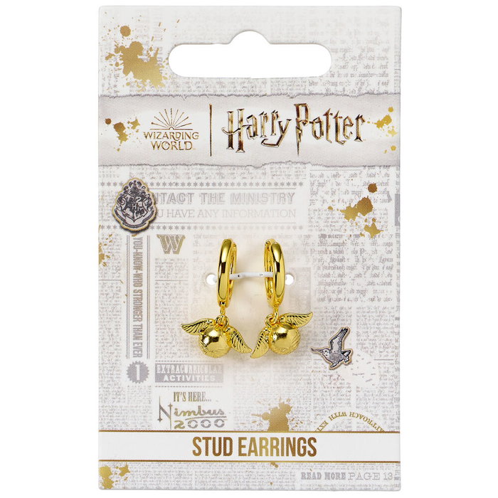 THE CARAT SHOP - Boucles d'oreilles Snitch Dorée Harry Potter - Inspirées du Quidditch - Amulette sur Anneau - Alliage de Zinc sans Nickel
