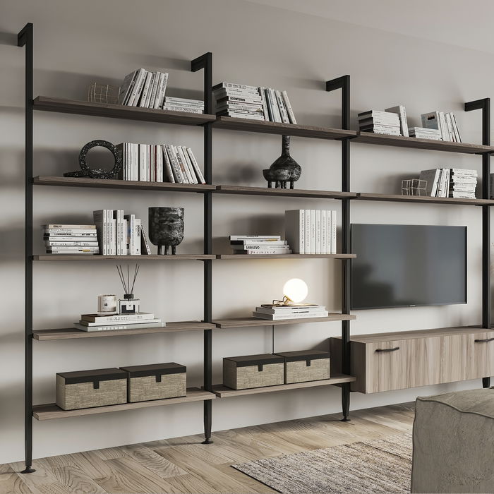 Emuca Lot de consoles pour 5 étagères en bois pour structure Zero, planches non incluses, Zamak, Peint en noir texturé