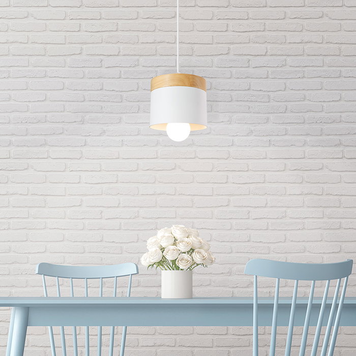 SKD Suspension Mikayla Bois Acier 1xE27 Sans Ampoule Blanc [SKD-P1010-W]