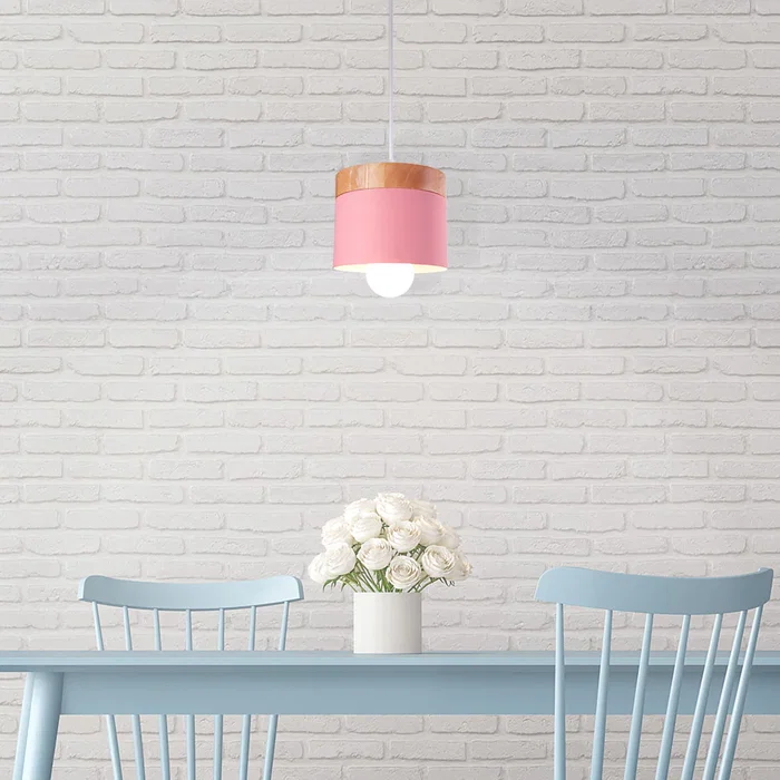 Mikayla Suspension SKD-P1010-W - Lampe pendante en aluminium et bois, design moderne, hauteur réglable