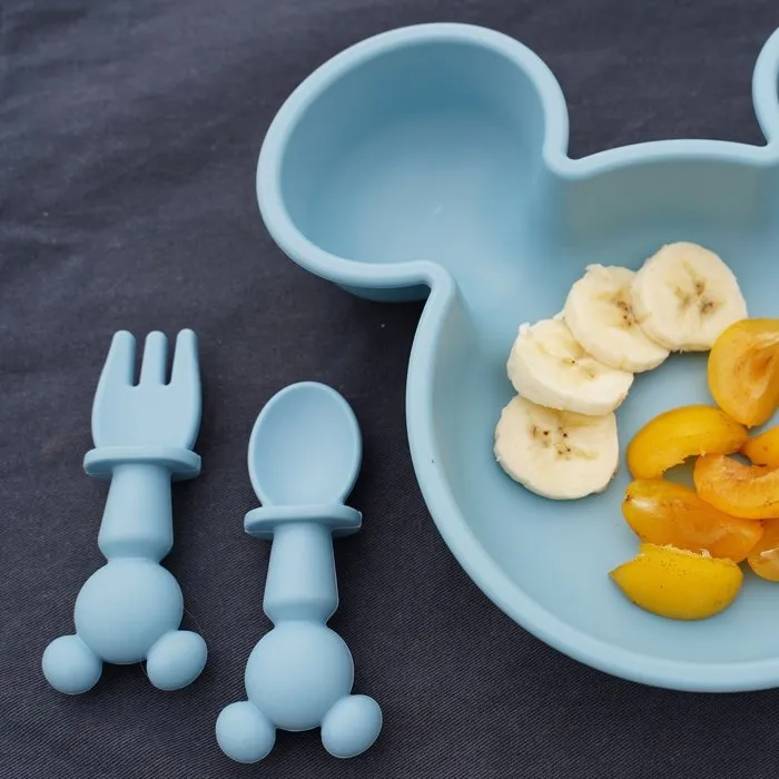 Thermobaby Set de 2 couverts en silicone Mickey 2 PCS - Couverts d'apprentissage pour bébé