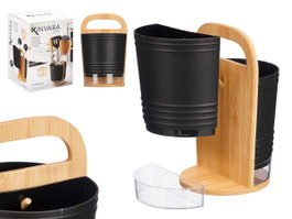 Kinvara Porte-ustensiles double anse noir 14x22x15 cm, bambou et plastique (Set de 8)