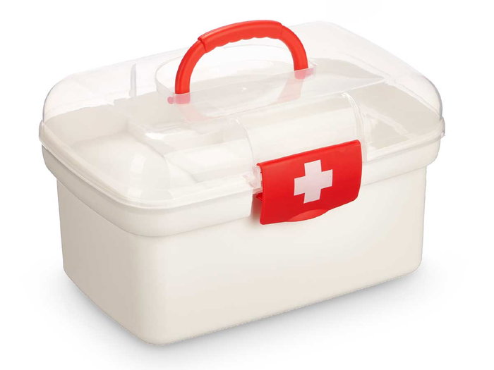 Kipit Caisse de premiers soins avec poignée 27x17x18 cm Transparente et Rouge Plastique (Set de 8)