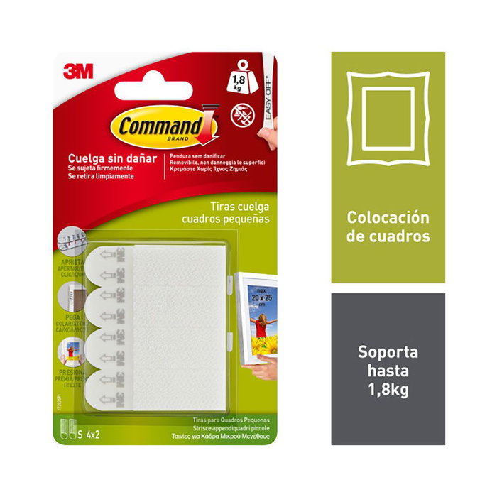 3M Command tiras pequeñas para colgar cuadros, 4 paires, 2 kg