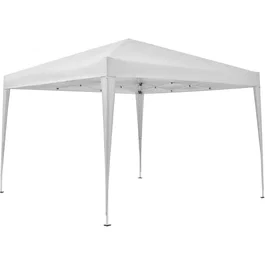 BORNEO Tonnelle de jardin pliante avec cadre blanc et toile écru, 3 x 3 m - Sac de transport et kit d'ancrage inclus