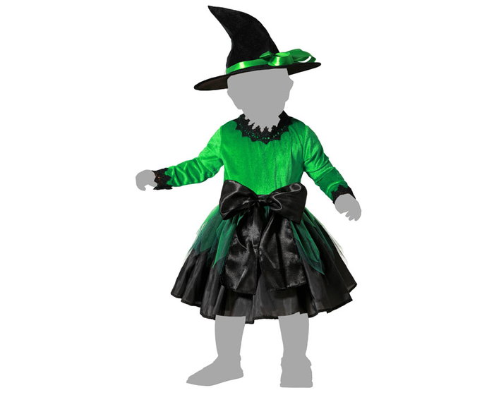 Déguisement de sorcière vert avec robe et chapeau pour bébé fille Déguisement de sorcière vert avec robe et chapeau pour bébé fille