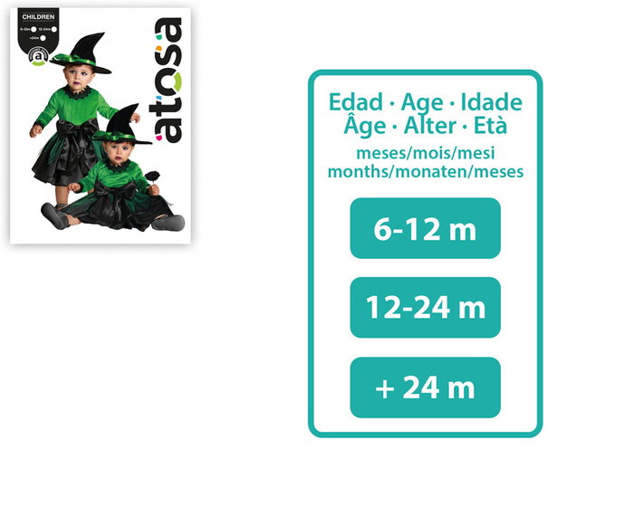 Déguisement de sorcière vert avec robe et chapeau pour bébé fille Déguisement de sorcière vert avec robe et chapeau pour bébé fille