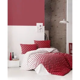 Parure de lit King - 1 housse de couette 240 x 220 cm + 2 taies d'oreiller 60 x 60 cm - 100% coton renforcé - Rouge et blanc - 140 fils/pc²