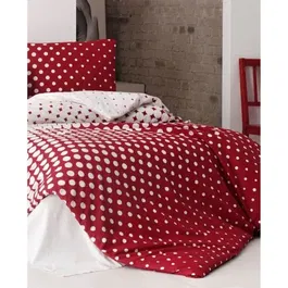 Parure de lit King - 1 housse de couette 240 x 220 cm + 2 taies d'oreiller 60 x 60 cm - 100% coton renforcé - Rouge et blanc - 140 fils/pc²