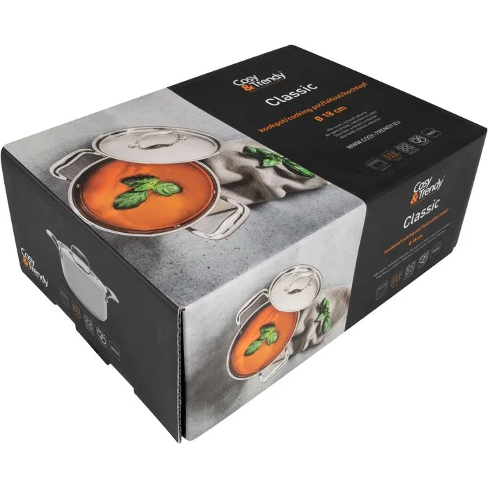 Cosy & Trendy Classic Faitout en acier inoxydable, 18 cm, 2.07 L, pour tous feux dont induction, gradué, avec couvercle à évacuation de vapeur et lavable au lave-vaisselle