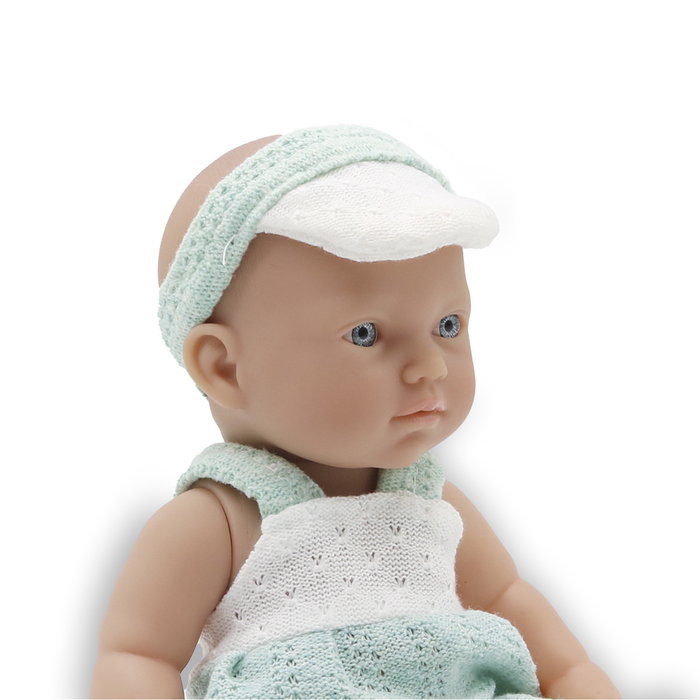 Tachan - Poupée 26 cm avec ensemble pantalon vert menta et diadème casquette - T01062 - Jouet éducatif pour enfant +18 mois