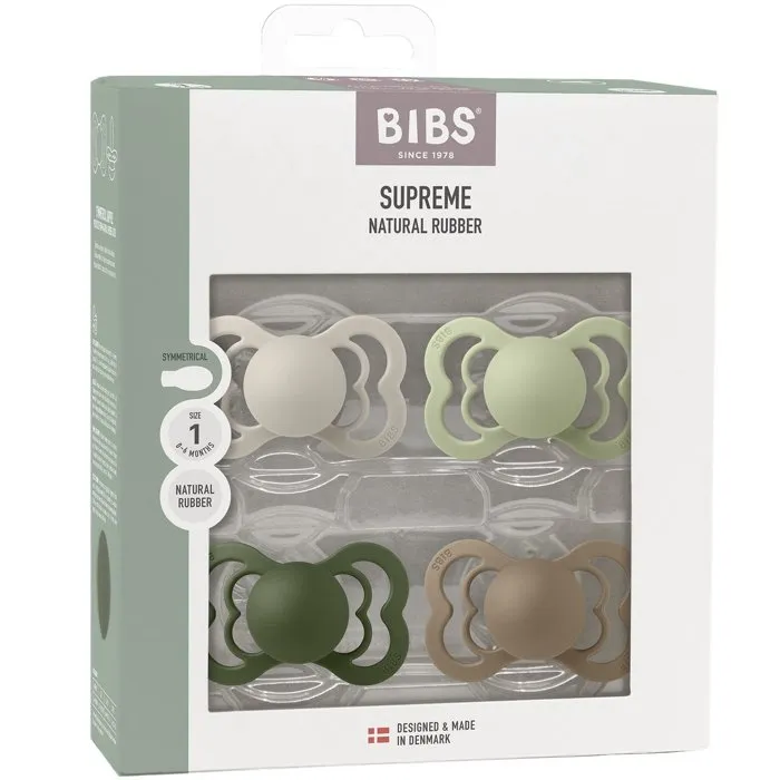 Bibs Pack de 4 sucettes Supreme Taille 1 - Caoutchouc naturel - Sand, Sage, Hunter Green, Dark Oak Bibs Pack de 4 sucettes Supreme Taille 1 - Caoutchouc naturel - Sand, Sage, Hunter Green, Dark Oak