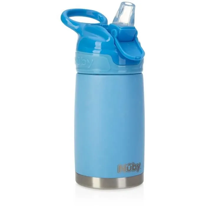 Nuby - Gourde isotherme Réflex Flip-it 300 ml en acier inoxydable, bec silicone, bouchon anti-fuites - Bleu - Pour enfants