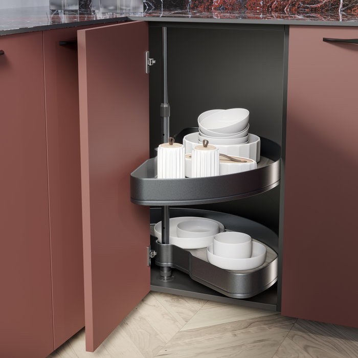 Emuca Jeu de plateaux tournants Harmony 1/2 lune, Module 800mm, Gris anthracite