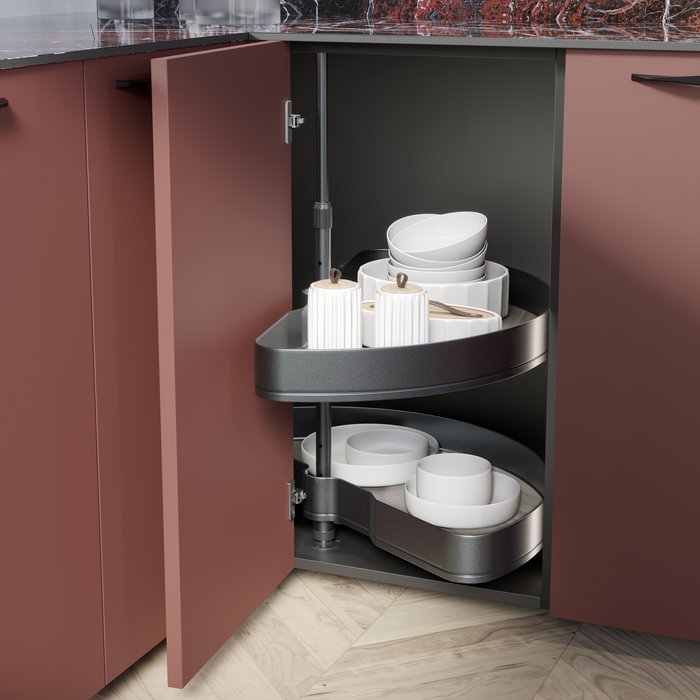 Emuca Jeu de plateaux tournants Harmony 1/2 lune, Module largeur 800mm, Hauteur réglable, Acier et Bois, Gris anthracite Emuca Jeu de plateaux tournants Harmony 1/2 lune, Module largeur 800mm, Hauteur réglable, Acier et Bois, Gris anthracite